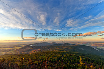 Sunset over hills in  Czech Republic