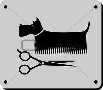 grooming dog sign with scissors