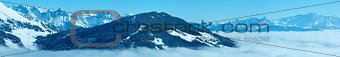 Cloudy winter mountain panorama (Hochkoenig region, Austria).