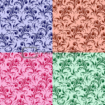 Four stylized swirl floral patterns