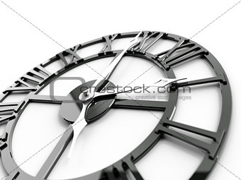old dark metallic clock on a white background