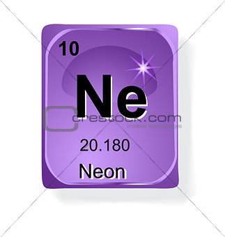 Neon, chemical element with atomic number, symbol and weight
