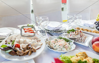wedding banquet in a restaurant, served table
