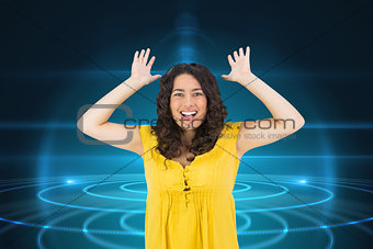 Composite image of smiling casual young woman posing
