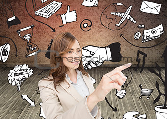 Composite image of businesswoman pressing an invisible key