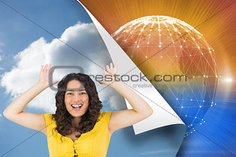 Composite image of smiling casual young woman posing