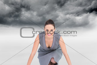 Composite image of smiling gorgeous woman getting ready for departure