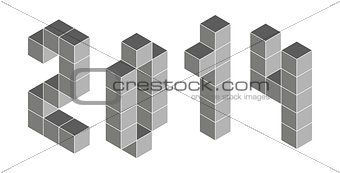 2014 digits from isometric cubes. Pseudo three dimensional