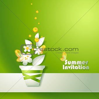 Card with stylized flowers in pot