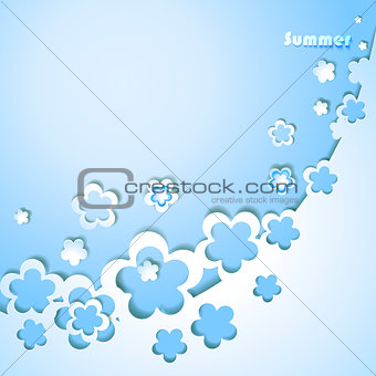 Blue background with paper flowers