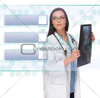 Female Doctor or Nurse Holding X-Ray Reading Blank Button Panel