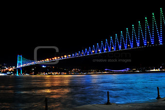 night golden gate bridge and the lights istanbul, Turkey