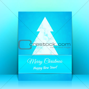 Blue Greeting card background with Christmas tree