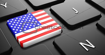 USA - Flag on Button of Black Keyboard.