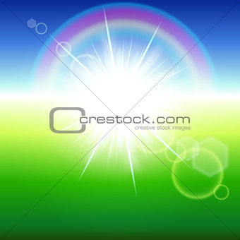 Summer abstract background with sunbeams. Vector illustration. 