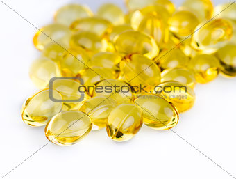 Omega Fish Oil pills on white background