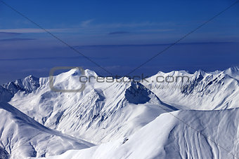 View on off-piste snowy slope at nice day