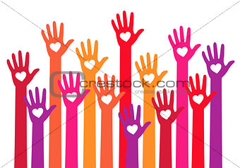 red hands with heart, vector 
