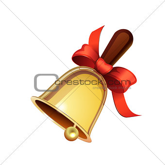 School bell with red ribbon isolated on white background