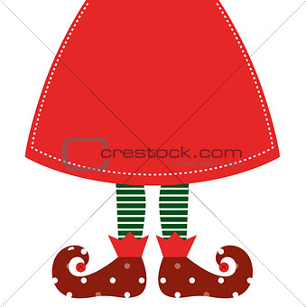 Cute christmas elf legs with skirt isolated on white