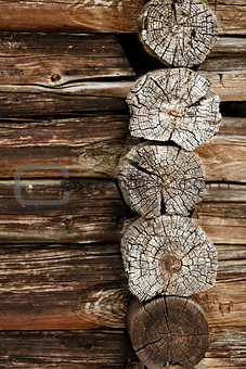 Ancient wooden wall - logs close up