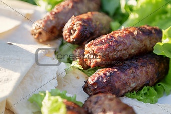 shish kabab lamb meat on skewers