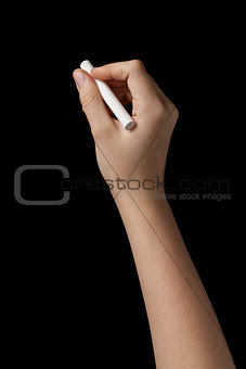 female teen hand with chalk to write something