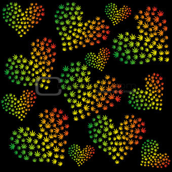 Rasta seamless pattern with hearts made of marijuana