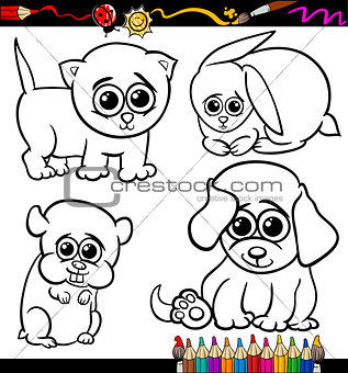baby pets cartoon set coloring page