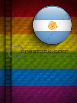 Gay Flag Button on Jeans Fabric Texture Argentina