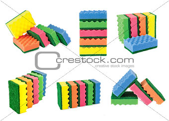 collection sponges for cleaning, isolated on white background