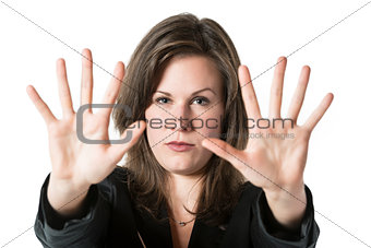 Business woman hand stop