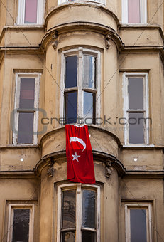 Turkish Flag Hung from Istanbul Window