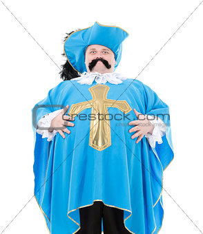 Musketeer in turquoise blue uniform