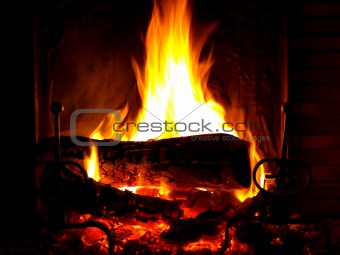 Open wood fire