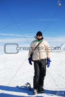 Snowboarder getting ready stock photo