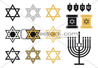 Jewish stars, religious icon set, vector 