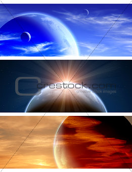 Set of banners with beautiful space scenes