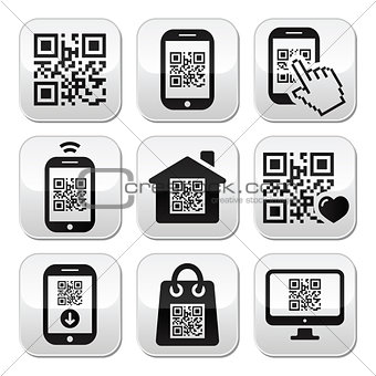 QR code on mobile or cell phone buttons set