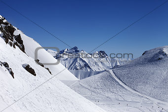 Top view on ski slope at nice sun day