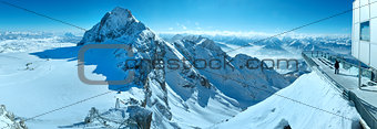 Winter Dachstein mountain massif panorama.