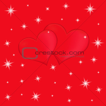 Two red hearts on a red background with stars