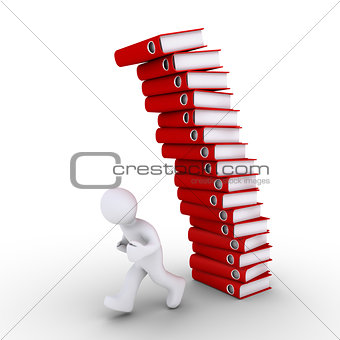 Person is avoiding a falling pile of folders