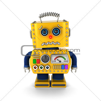 Cute vintage toy robot about to cry