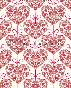 seamless pattern with floral colorful hearts