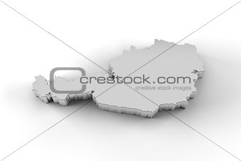 Austria map 3D silver with clipping path