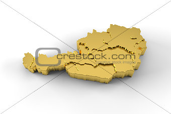 Austria map 3D gold with states stepwise and clipping path