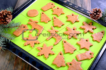 Christmas cookies on a baking tray.