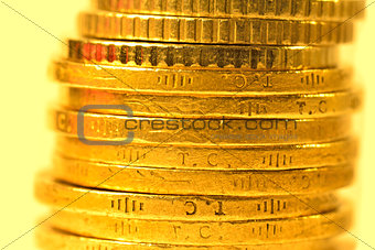 pile of turkish coins. Very small depth of field.