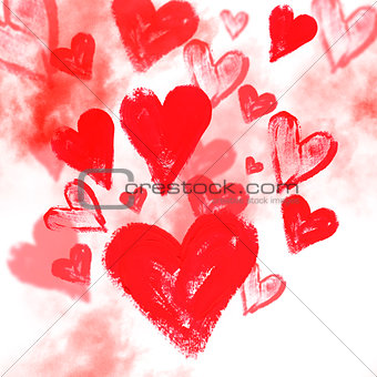 Watercolor background with hearts